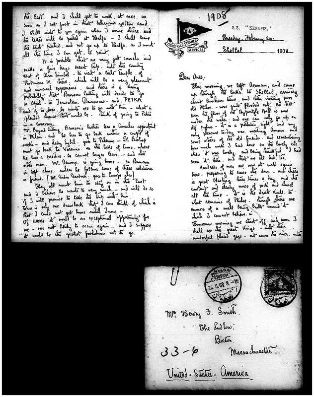Letter from Joseph Lindon Smith to Corinna Putnam Smith, Pages 1, 2 and envelope front